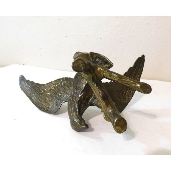 Brass Eagle on a Branch Sculpture Wings Spread 10.5" - Picture 6 of 8